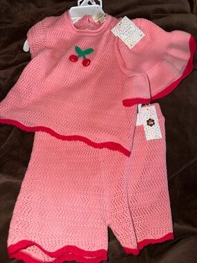 Between Baby Pink Knit Ruffle Three -Piece Set 24 months NWT